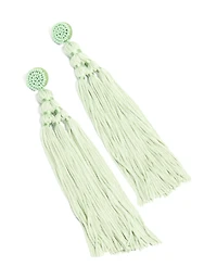 Light Green Fabric Tassel Drop Earrings