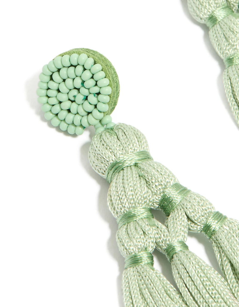 Light Green Fabric Tassel Drop Earrings