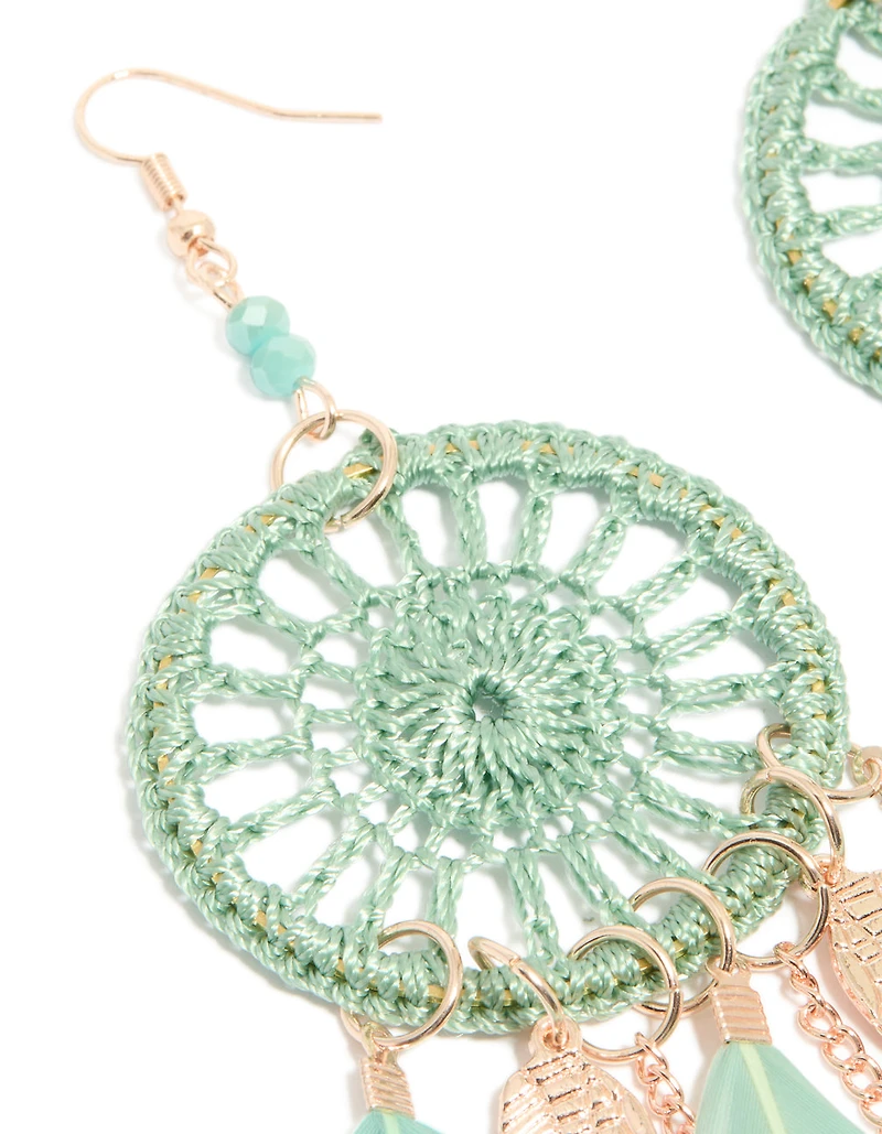 Boucles d’oreilles attrape-rêves en plume d’aqua