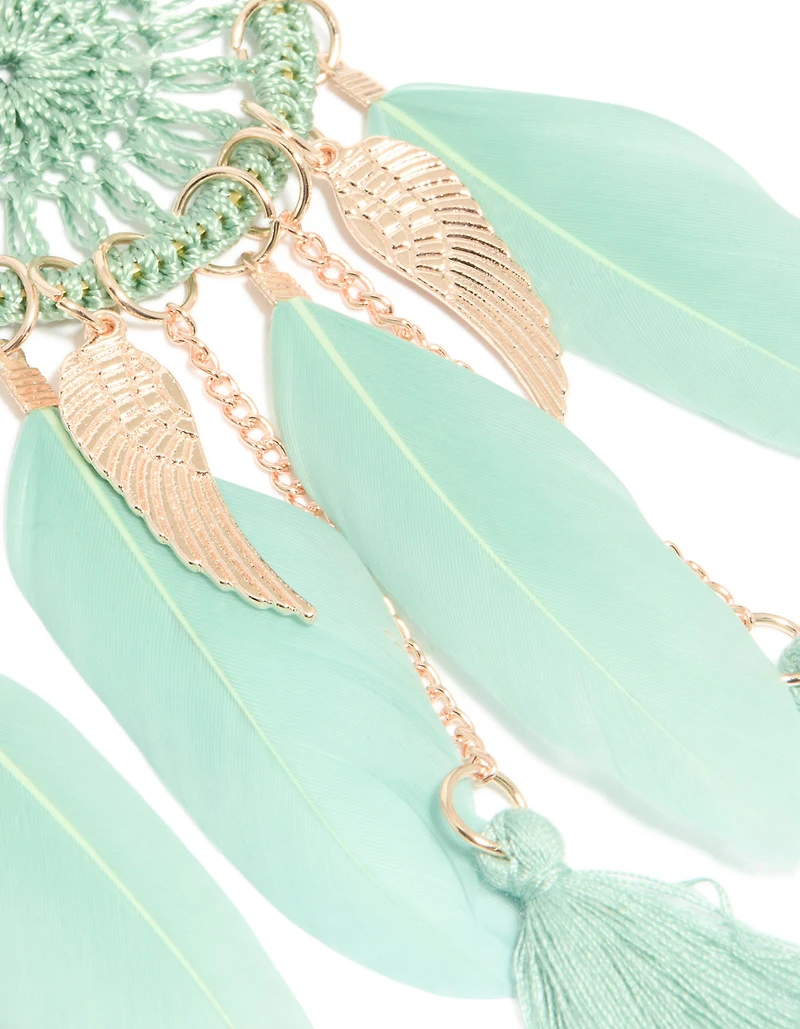 Aqua Feather Dreamcatcher Drop Earrings
