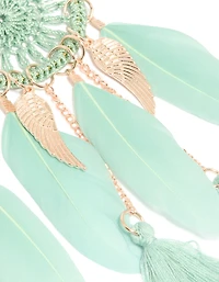 Aqua Feather Dreamcatcher Drop Earrings