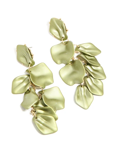 Green Coated Metal Multi Petal Drop Earrings