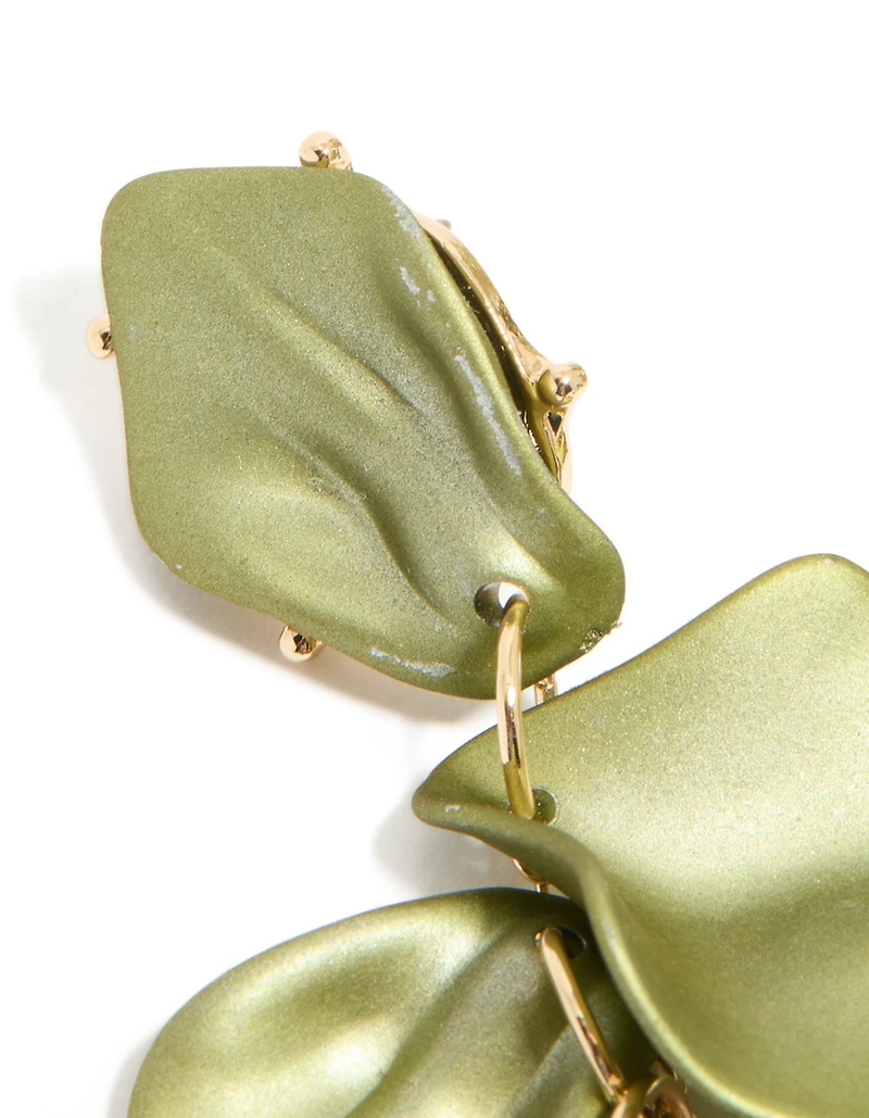Green Coated Metal Multi Petal Drop Earrings