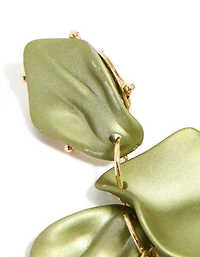 Green Coated Metal Multi Petal Drop Earrings