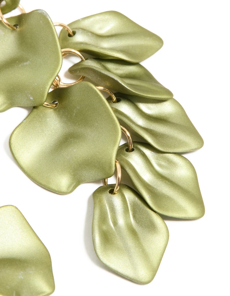 Green Coated Metal Multi Petal Drop Earrings