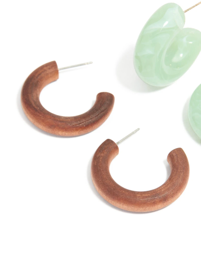 Gold Brown & Green Open Hoop Earrings 3-Pack
