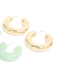 Gold Brown & Green Open Hoop Earrings 3-Pack