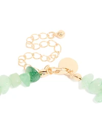 Gold Green Semi Precious Chip & Molten Pearl Necklace