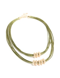 Gold Beaded & Green Corded Layered Necklace