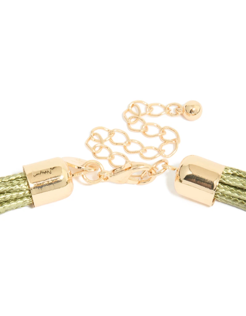 Gold Beaded & Green Corded Layered Necklace