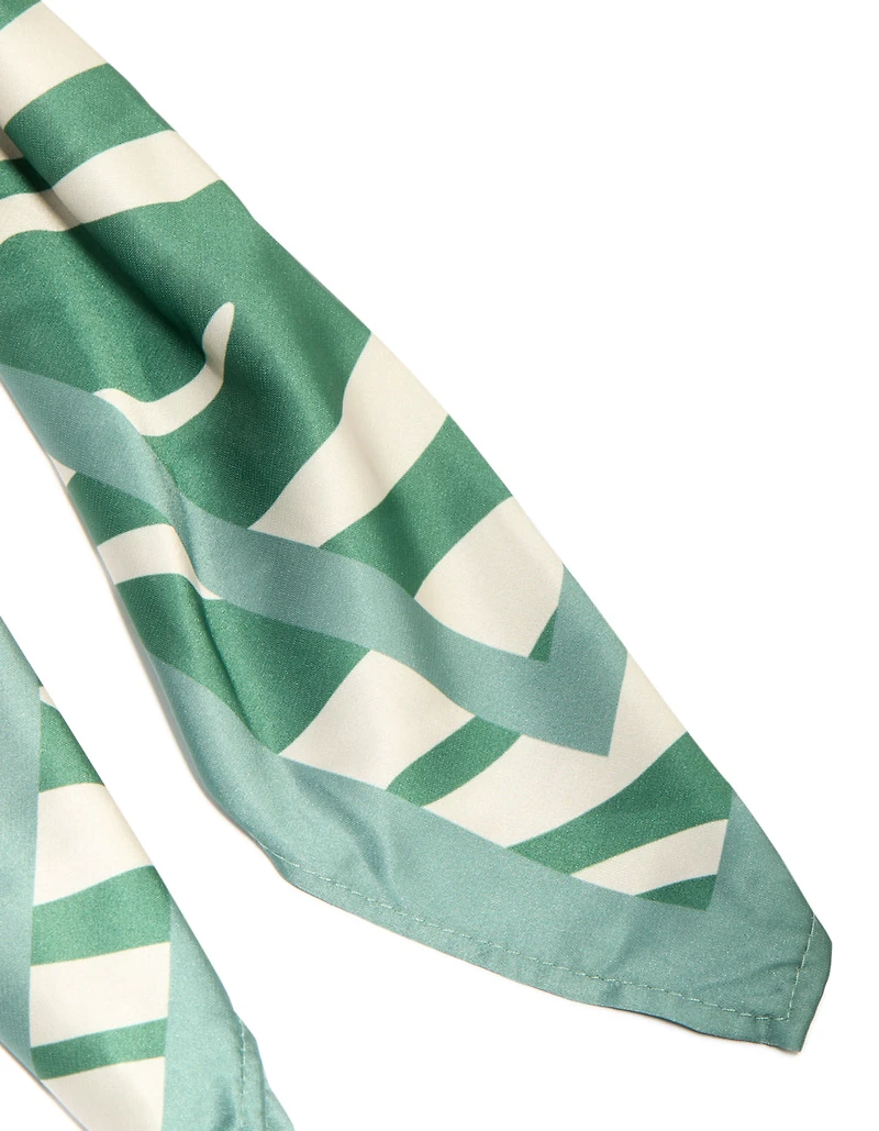 Green & White Boho Lined Fabric Scarf