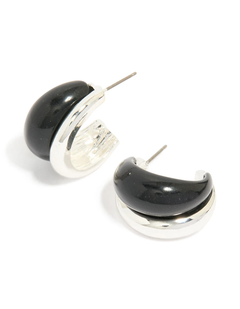 Boucles d’oreilles à cerceau en émail noir argenté