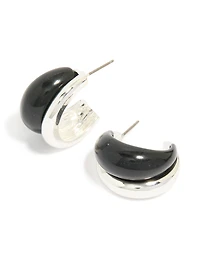 Boucles d’oreilles à cerceau en émail noir argenté