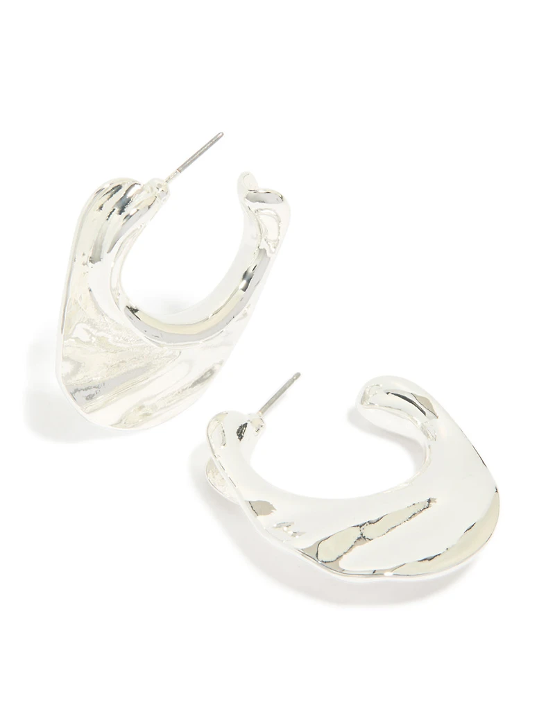 Silver Textured Hoop Earrings