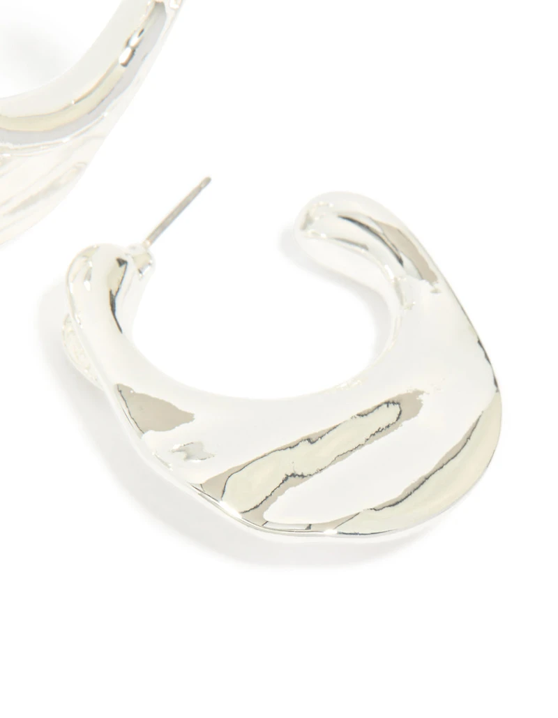 Silver Textured Hoop Earrings
