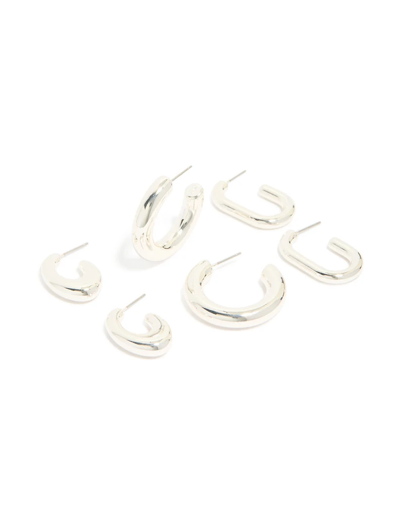 Silver Clean Hoop Earrings 3-Pack