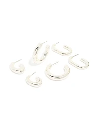 Silver Clean Hoop Earrings 3-Pack