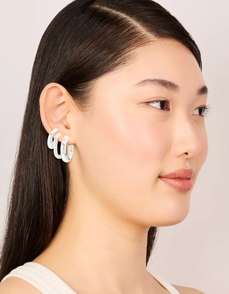 Silver Clean Hoop Earrings 3-Pack