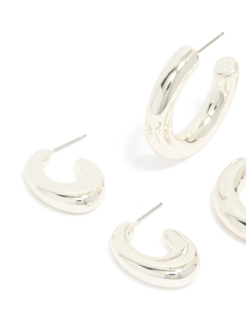 Silver Clean Hoop Earrings 3-Pack