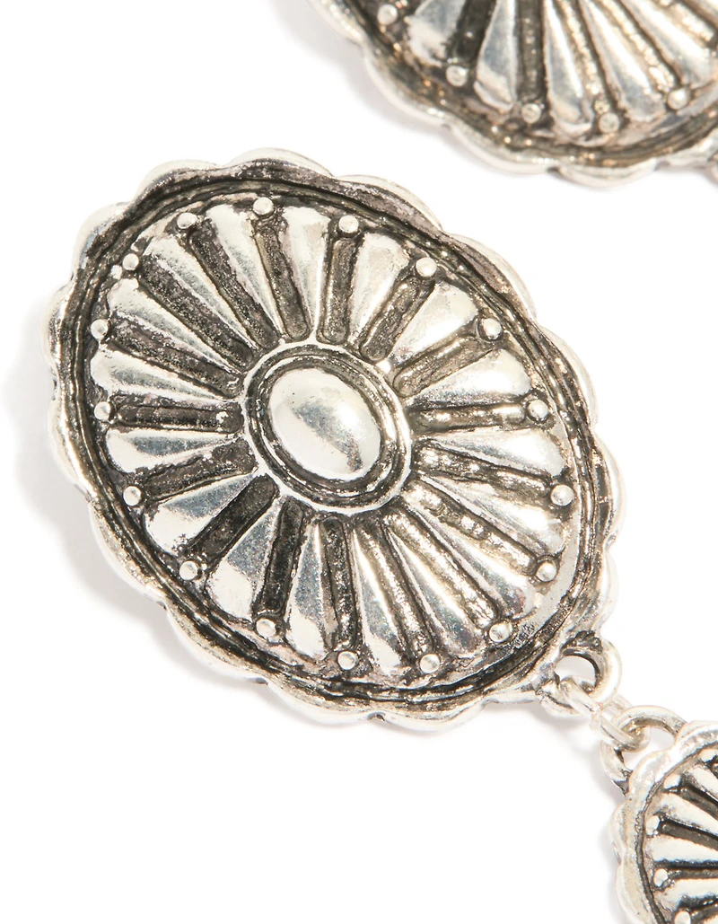 Antique Silver Textured Circle & Heart Drop Earrings