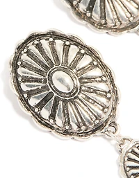 Antique Silver Textured Circle & Heart Drop Earrings