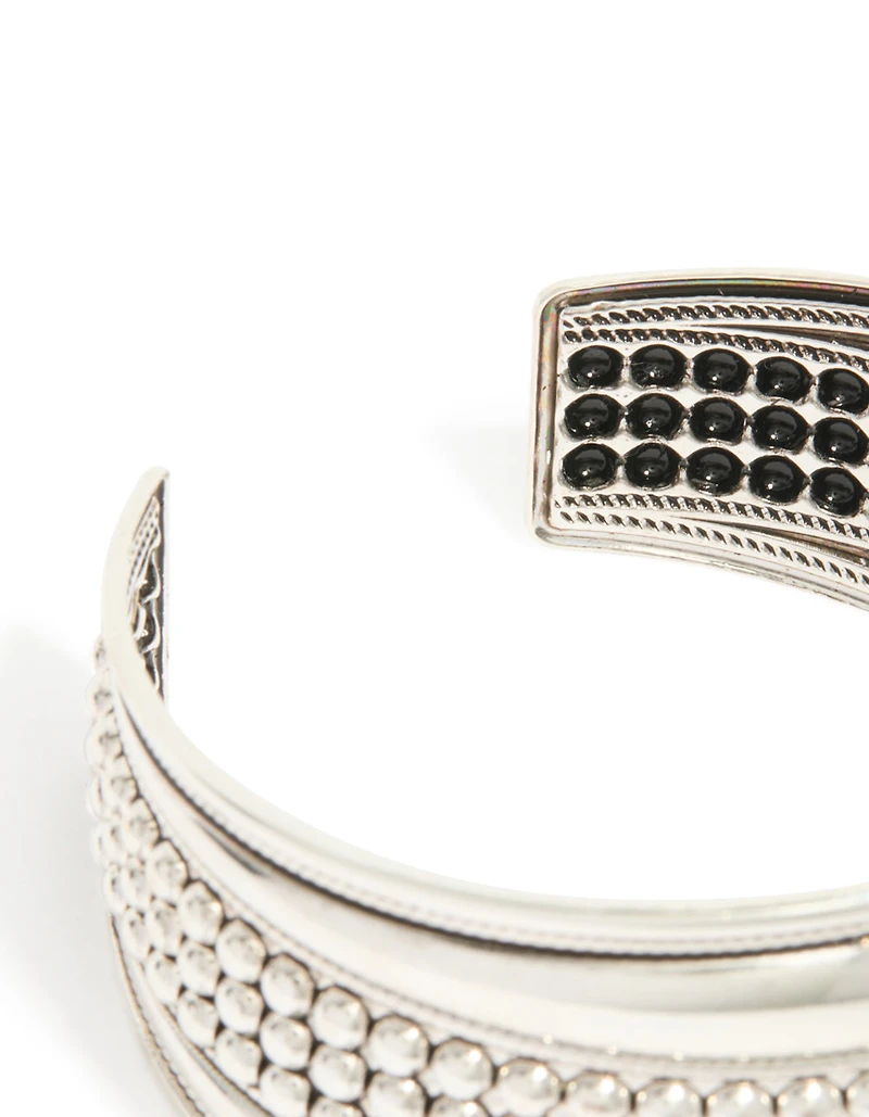 Silver Large Textured Boho Wrist Cuff