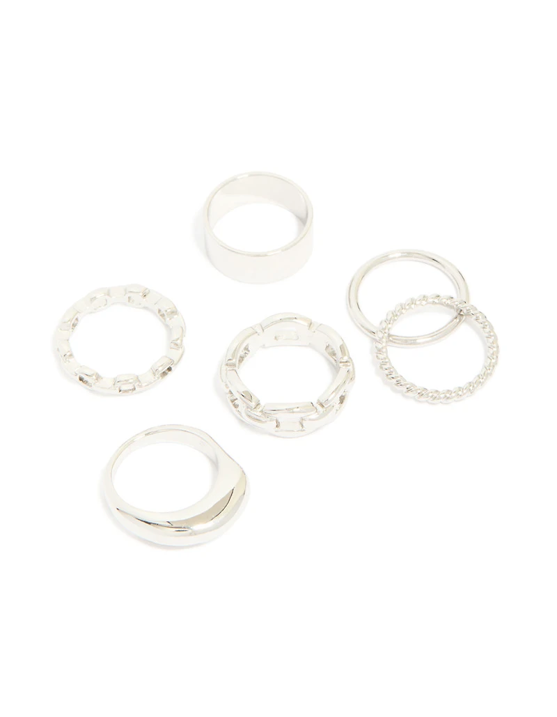 Silver Smooth & Chain Rings 6-Pack