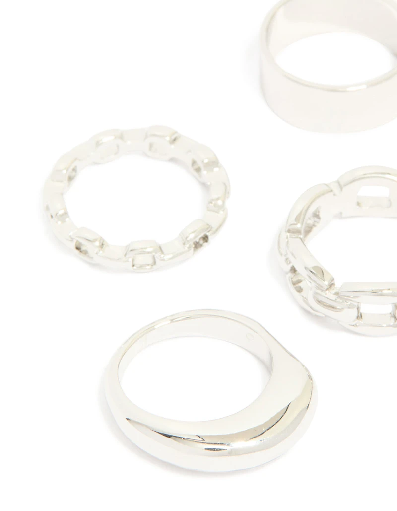 Silver Smooth & Chain Rings 6-Pack