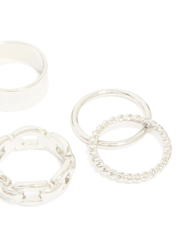 Silver Smooth & Chain Rings 6-Pack
