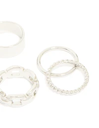 Silver Smooth & Chain Rings 6-Pack