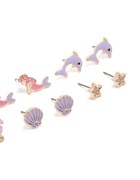 Boucles d’oreilles dorées Sirènes et Dauphins pour enfants en pack de 6