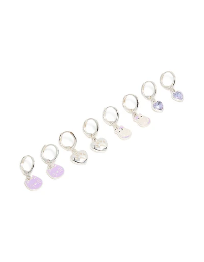 Boucles d’oreilles Silver Cat & Paw Huggie pour enfants en paquet de 4
