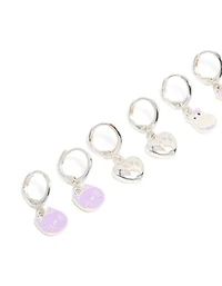 Kids Silver Cat & Paw Huggie Earrings 4-Pack