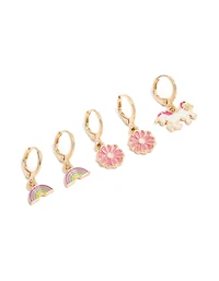 Kids Gold Unicorn & Rainbow Huggie Earrings 4-Pack