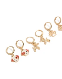 Kids Gold Dog & Paw Huggie Earrings 4-Pack