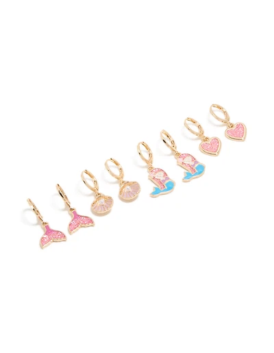 Kids Gold Mermaid Huggie Earrings 4-Pack