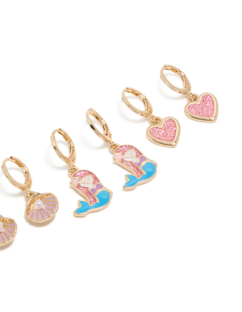 Kids Gold Mermaid Huggie Earrings 4-Pack