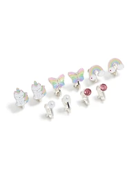 Boucles d’oreilles argentées pour chat licorne arc-en-ciel pour enfants en pack 5