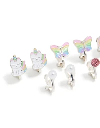 Boucles d’oreilles argentées pour chat licorne arc-en-ciel pour enfants en pack 5