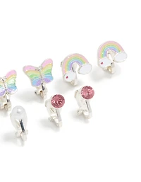 Boucles d’oreilles argentées pour chat licorne arc-en-ciel pour enfants en pack 5