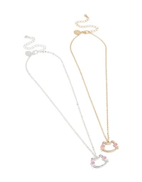 Kids Mixed Metal Diamante Best Friends Cat Necklace 2 Pack