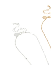 Kids Mixed Metal Diamante Best Friends Cat Necklace 2 Pack