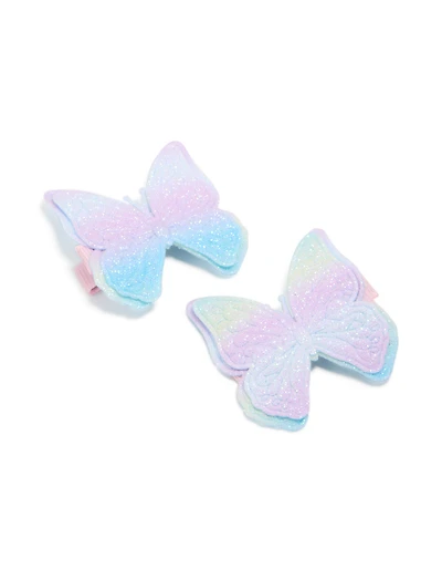 Kids Blue Green Purple Ombre Fabric Butterfly Clips 2-Pack