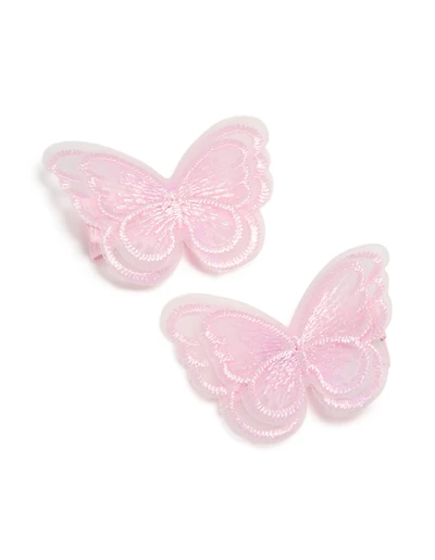 Kids Pink Sheer Fabric Butterfly Clips 2-Pack