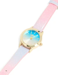 Mini montre Chat en cuir en PU rose et violet pour enfants