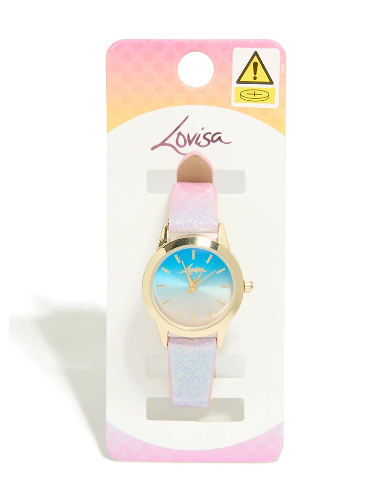 Mini montre Chat en cuir en PU rose et violet pour enfants