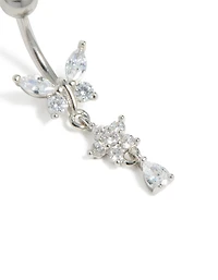 Surgical Steel Cubic Zirconia Butterfly & Flower Belly Bar