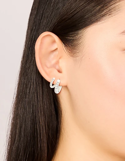 Waterproof Stainless Steel Cubic Zirconia Huggie Earrings 2-Pack
