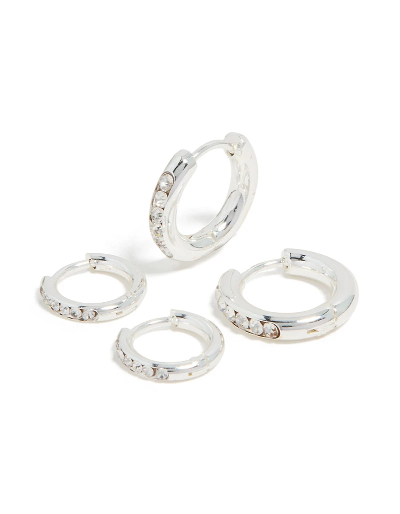 Waterproof Stainless Steel Cubic Zirconia Huggie Earrings 2-Pack