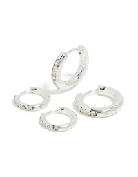 Waterproof Stainless Steel Cubic Zirconia Huggie Earrings 2-Pack